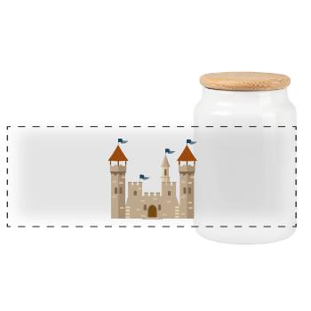 knight's castle - Panoramic Cookie Jar with Wooden Lid - white - Front