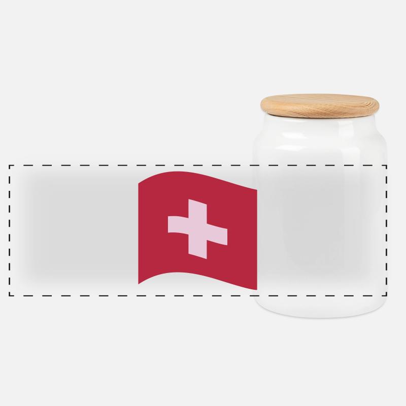 Schweiz, Schweizer Fahne - Panorama Keksdose mit Holzdeckel - Weiß