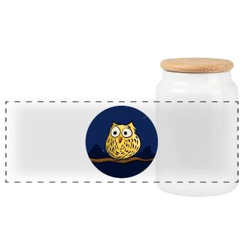 Cute owl at night - Panoramic Cookie Jar with Wooden Lid - white - Front