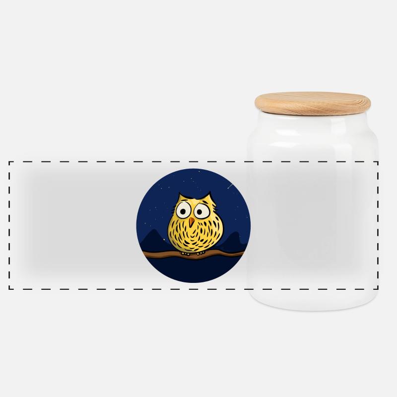 Cute owl at night - Panoramic Cookie Jar with Wooden Lid - white