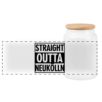 Straight outta Neukölln - Panorama Keksdose mit Holzdeckel - Weiß - Vorne