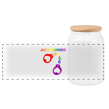 Just married gay marriage - Panoramic Cookie Jar with Wooden Lid - white - Front