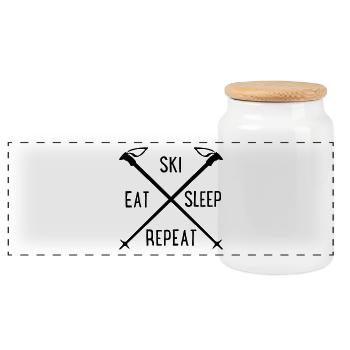ski - Boîte à biscuits avec couvercle en bois - blanc - Devant