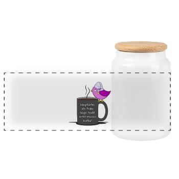 ... der frühe Vogel trinkt nicht meinen Kaffee V2 - Panorama Keksdose mit Holzdeckel - Weiß - Vorne