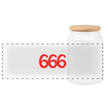 666 number symbol - Panoramic Cookie Jar with Wooden Lid - white - Front