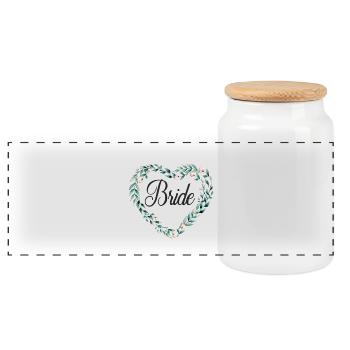 flowerheart_green_bride - Panoramic Cookie Jar with Wooden Lid - white - Front