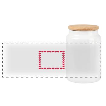 Rectangle frame box heart customizable red - Panoramic Cookie Jar with Wooden Lid - white - Front