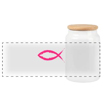 Fish Christianity symbol religion church pink - Panoramic Cookie Jar with Wooden Lid - white - Front