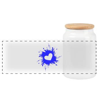 Heart stain ink blue - Panoramic Cookie Jar with Wooden Lid - white - Front