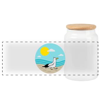 Seagull at the sea - Panoramic Cookie Jar with Wooden Lid - white - Front