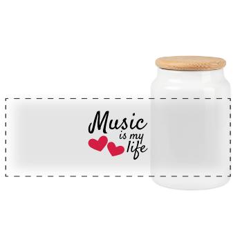 Music is my life - Panoramic Cookie Jar with Wooden Lid - white - Front