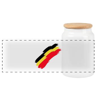 Belgium flag flag colors - Panoramic Cookie Jar with Wooden Lid - white - Front