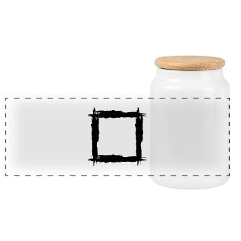 Square Black - Panoramic Cookie Jar with Wooden Lid - white - Front