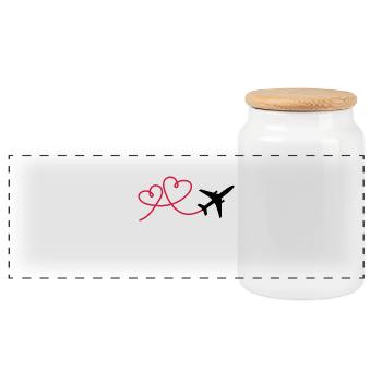 Airplane aviator with heart - Panoramic Cookie Jar with Wooden Lid - white - Front