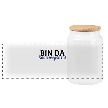 Bin da Kann losgehen - Panorama Keksdose mit Holzdeckel - Weiß - Vorne