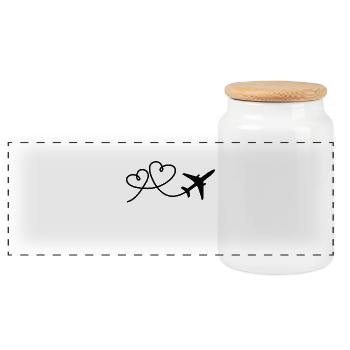 Airplane aviator with heart flying pilot - Panoramic Cookie Jar with Wooden Lid - white - Front
