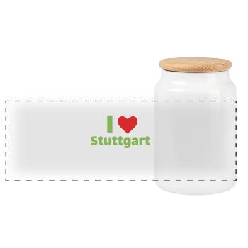 I love Stuttgart - my city with a heart - Panoramic Cookie Jar with Wooden Lid - white - Front