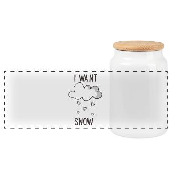 I want snow - Panoramic Cookie Jar with Wooden Lid - white - Front