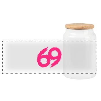 69 number pink icon - Panoramic Cookie Jar with Wooden Lid - white - Front