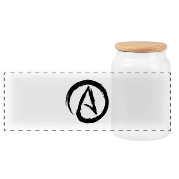 Atheism symbol atheist brush gift - Panoramic Cookie Jar with Wooden Lid - white - Front