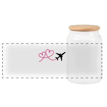 Avion avion avec coeur - Boîte à biscuits avec couvercle en bois - blanc - Devant