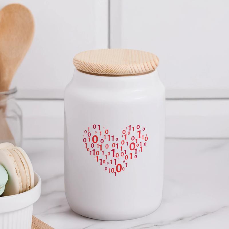 Code de cœur informatique Codage Boîte à biscuits avec couvercle en bois