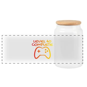 40th birthday level 40 complete - Panoramic Cookie Jar with Wooden Lid - white - Front