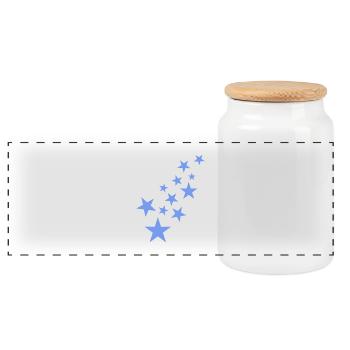 Star asterisk pattern blue - Panoramic Cookie Jar with Wooden Lid - white - Front
