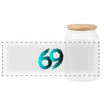 69 symbol number sixty nine - Panoramic Cookie Jar with Wooden Lid - white - Front