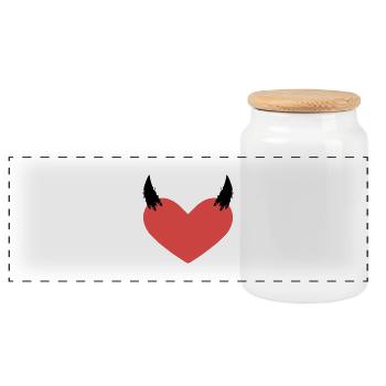 Heart devil horns evil symbol gift - Panoramic Cookie Jar with Wooden Lid - white - Front