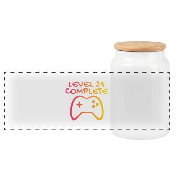 24th Birthday Level 24 Complete Gift - Panoramic Cookie Jar with Wooden Lid - white - Front