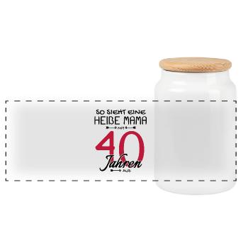 Heiße Mama mit 40 - 40. Geburtstag Geschenk - Panorama Keksdose mit Holzdeckel - Weiß - Vorne