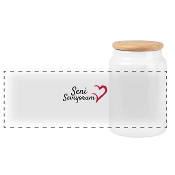 Seni Seviyorum in Turkish gift idea gift - Panoramic Cookie Jar with Wooden Lid - white - Front