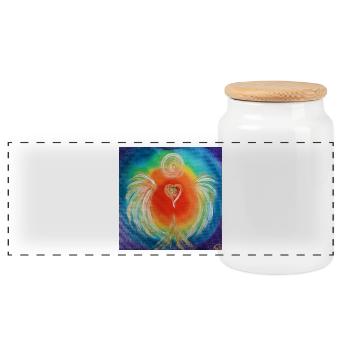 Heart Angel of Chakra Balance - Panoramic Cookie Jar with Wooden Lid - white - Front