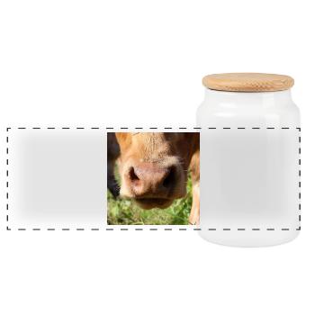 Cow Cows Cow Nose Cow Vache - Panoramic Cookie Jar with Wooden Lid - white - Front