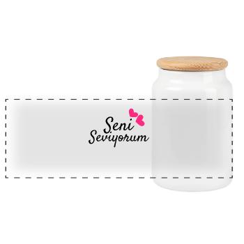 Seni Seviyorum Türkisch Geschenkidee - Panorama Keksdose mit Holzdeckel - Weiß - Vorne