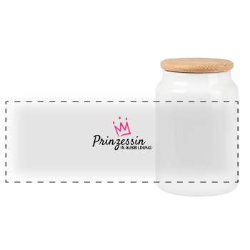Prinzessin in Ausbildung mit Krone - Panorama Keksdose mit Holzdeckel - Weiß - Vorne