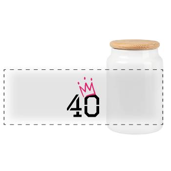 40 crown - 40th birthday - Panoramic Cookie Jar with Wooden Lid - white - Front