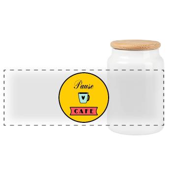 BREAK CAFE. Cafe. COFFEE. humor. Funny - Panoramic Cookie Jar with Wooden Lid - white - Front