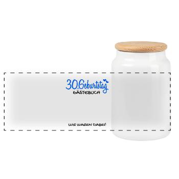 30 Geburtstag Gästebuch Deko Geschenk - Panorama Keksdose mit Holzdeckel - Weiß - Vorne