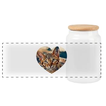 Katze - Panorama Keksdose mit Holzdeckel - Weiß - Vorne