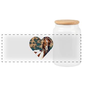 Horse - Panoramic Cookie Jar with Wooden Lid - white - Front