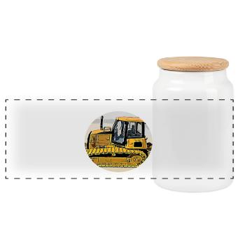 Bulldozer - Panoramic Cookie Jar with Wooden Lid - white - Front