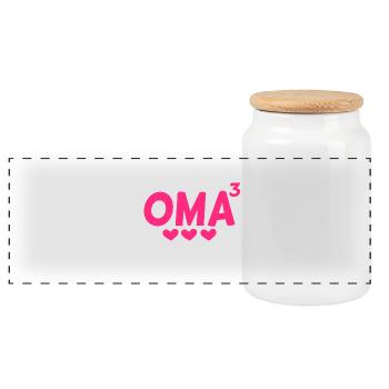 Oma hoch Drei - Dreifache Oma - Panorama Keksdose mit Holzdeckel - Weiß - Vorne