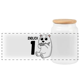 1 Geburtstag Eisbär Polarbär Bär Geschenk - Panorama Keksdose mit Holzdeckel - Weiß - Vorne