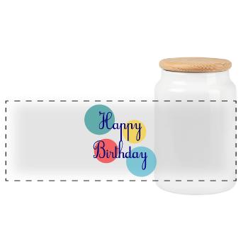 BIRTHDAY. HAPPY BIRTHDAY. HAPPY BIRTHDAY. - Panoramic Cookie Jar with Wooden Lid - white - Front