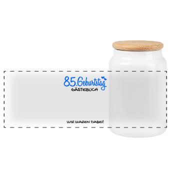 85 Geburtstag Gästebuch - 85 Jahre Geschenk - Panorama Keksdose mit Holzdeckel - Weiß - Vorne