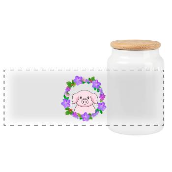 Cochon rose mignon - Boîte à biscuits avec couvercle en bois - blanc - Devant