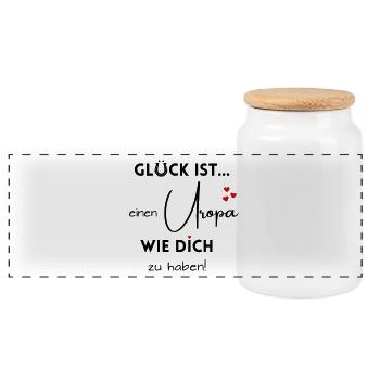 Glück ist, einen Uropa wie Dich zu haben! - Panorama Keksdose mit Holzdeckel - Weiß - Vorne