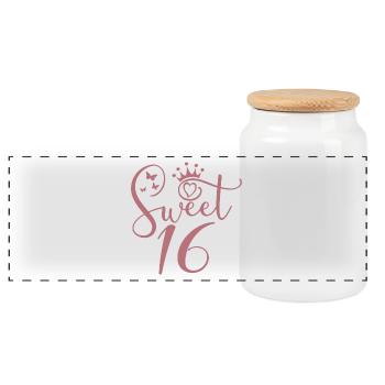 Sweet Sixteen Cute 16th Birthday Gift 16 Years Old - Panoramic Cookie Jar with Wooden Lid - white - Front